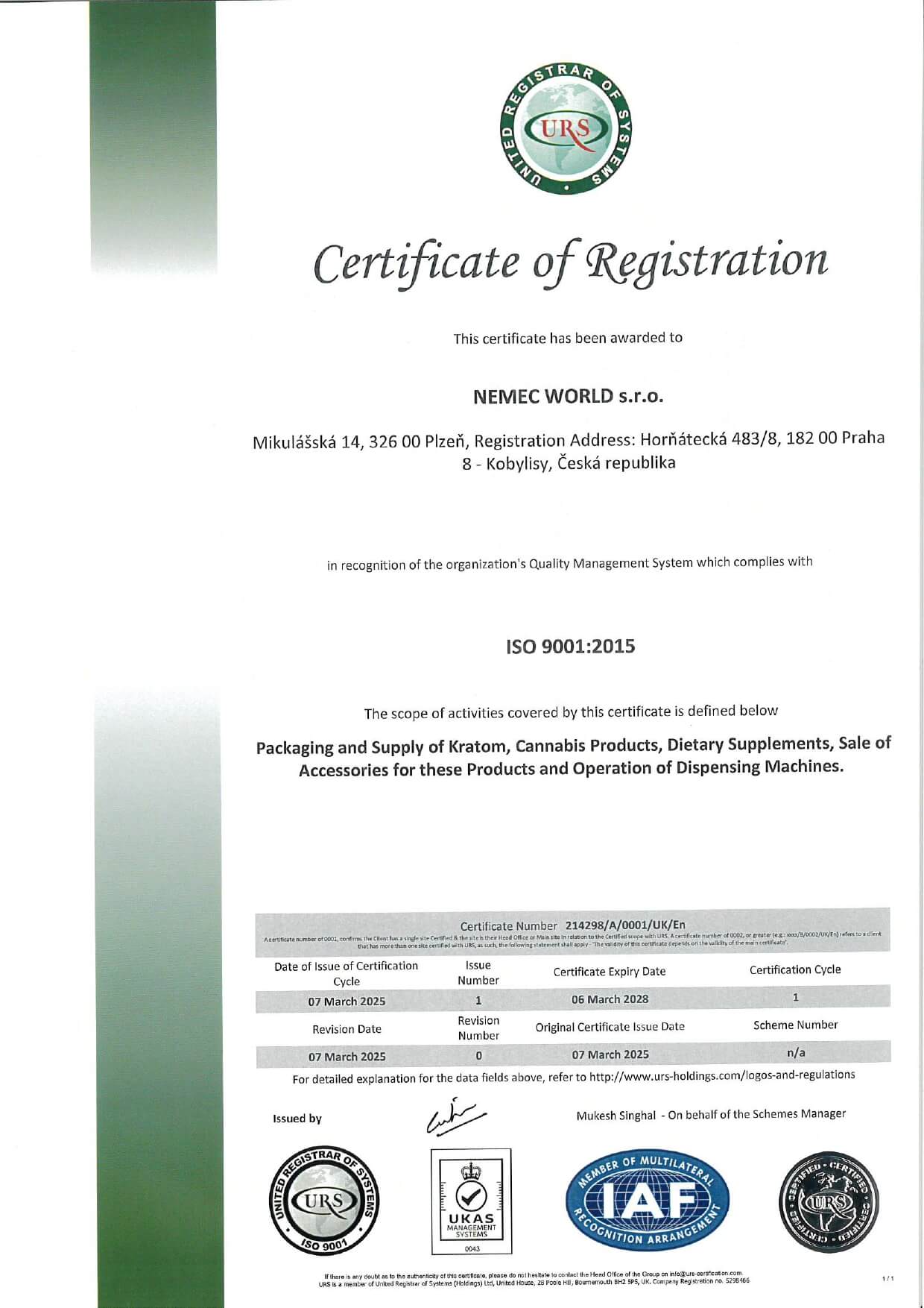 Certification according to ISO 9001:2015