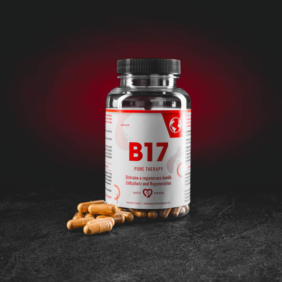 Kratom World B17 Pure Therapy 100 Kapseln – Nahrungsergänzungsmittel mit auf 5 % Amygdalin standardisiertem Aprikosenkernextrakt food supplement with apricot kernel extract standardized to 5% amygdalin complemento alimenticio con extracto de semillas de albaricoque estandarizado al 5 % de amigdalina voedingssupplement met abrikozenpitextract gestandaardiseerd op 5% amygdaline