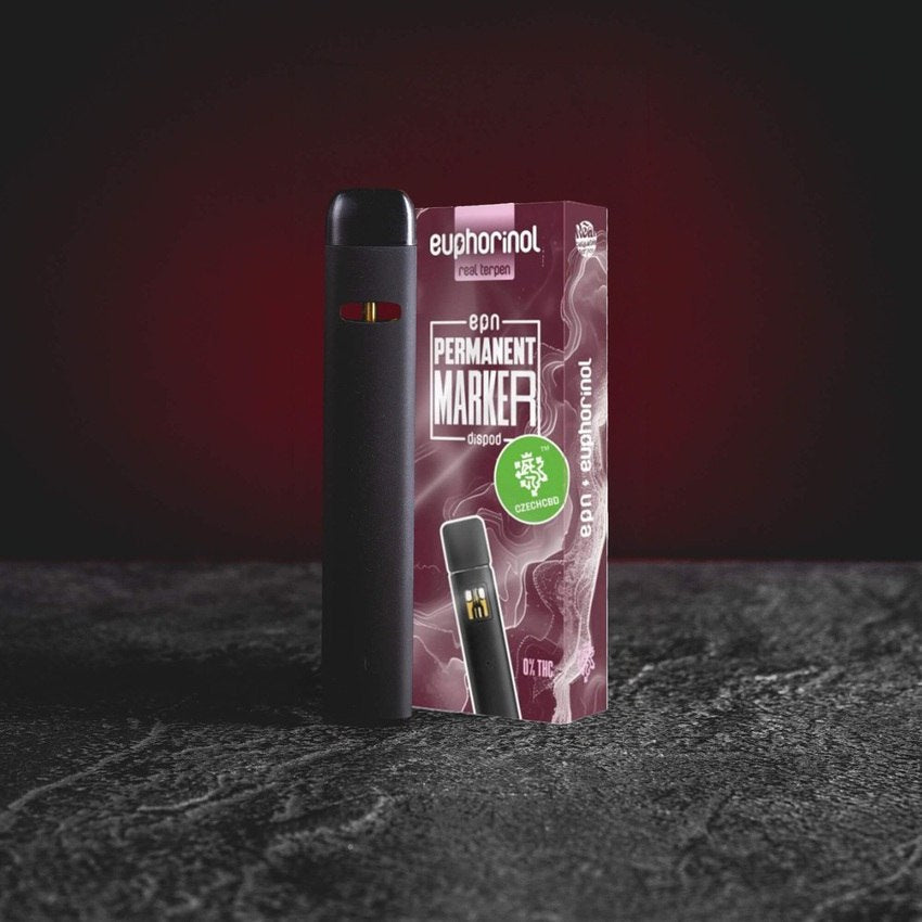 Premium EPN Dispod 0,5 ml mit halbsynthetischem Cannabinoid EPN, inspiriert vom markanten Permanent Marker Strain-Aromaprofil, euphorischer und belebender Charakter ohne sedierende Wirkung, modernes Einweg-Vape von Kratom World