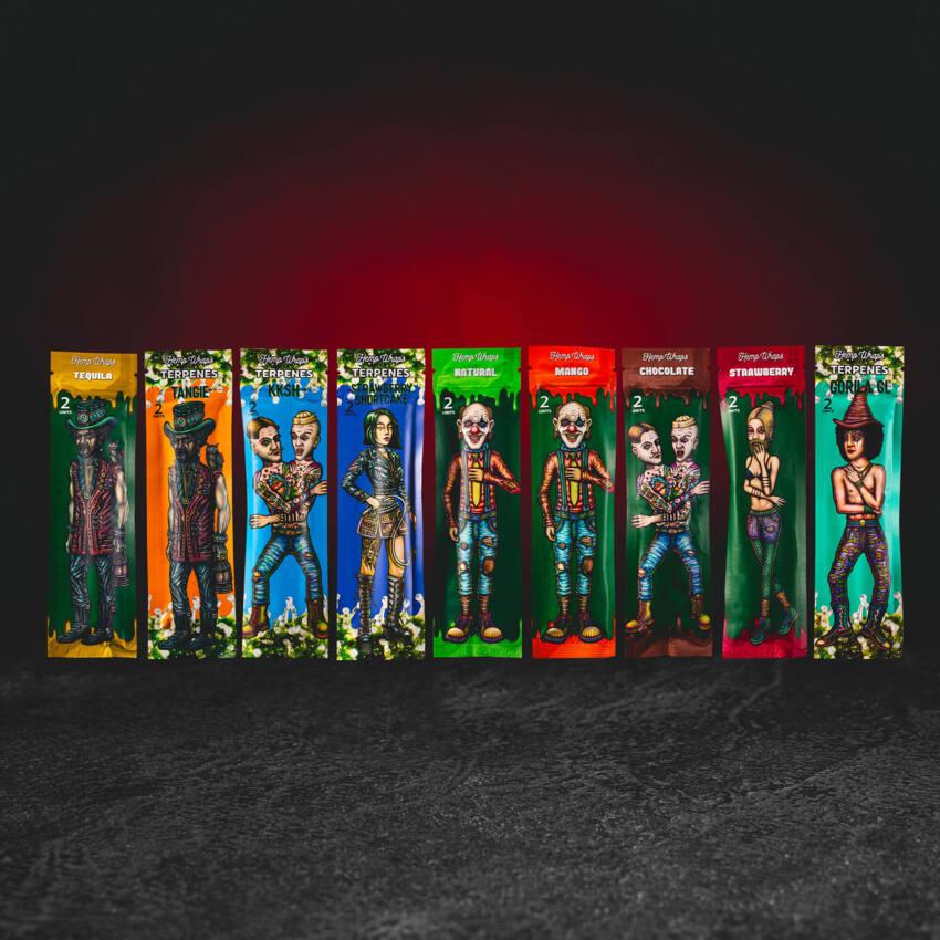 Lion Rolling Circus Hemp Wrap 2 Stk. – Hanf-Blunt-Wraps mit Terpenen in den Varianten Chocolate, Strawberry Shortcake, KKSH, Mango, Tequila, Tangie und Strawberry hennep blunt wraps met terpenen in de varianten