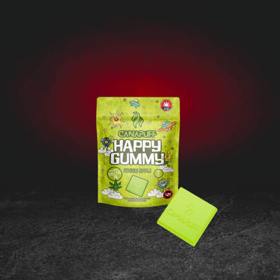 TH Happy Gummy Green Appli – Premium-Hanf-Fruchtgelee mit grünem Apfelgeschmack und Cannabinoid TH in Originalverpackung premium hennepfruitgelei met frambozensmaak en cannabinoïde TH gelatina premium de cáñamo con sabor a cereza y cannabinoide TH