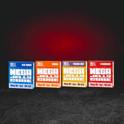 TH Odyssey MEGA Jelly Cubes 120 mg – Fruchtgelee-Kollektion mit natürlichem Hanföl in den Varianten Blue Mango, Orange, Passion Fruit und Strawberry gelatina de frutas premium con aceite de cáñamo natural premium fruitgelei met natuurlijke hennepolie en exotische